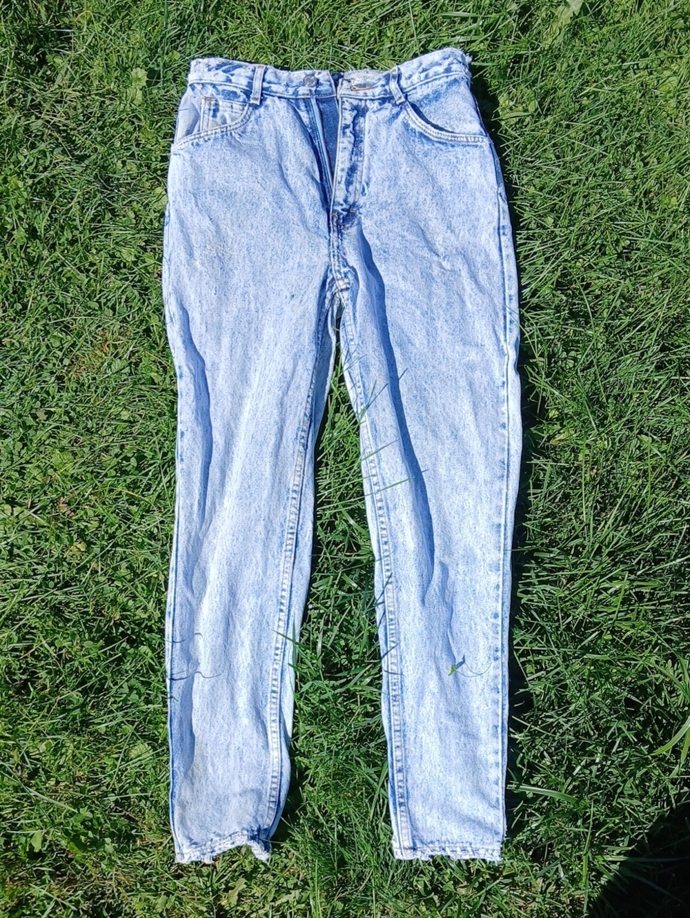 Vintage 80s Or 90s Jordache High Waisted Jeans in Blue Acid Wash Zipper Ankles
